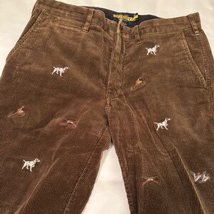Ralph Lauren Rugby Label Corduroy Pants in Brown with Hunting Embroidery